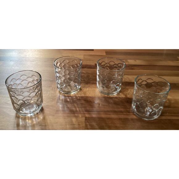 Vintage Libbey Urban Polka Dots Thumbprint Clear Glass Rocks 3.5” Set Of 4 - Picture 3 of 10